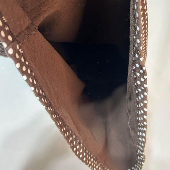 Womans lined, brown and white polka dot tank top. Stretchy. Size large. Rounded - Picture 4 of 8